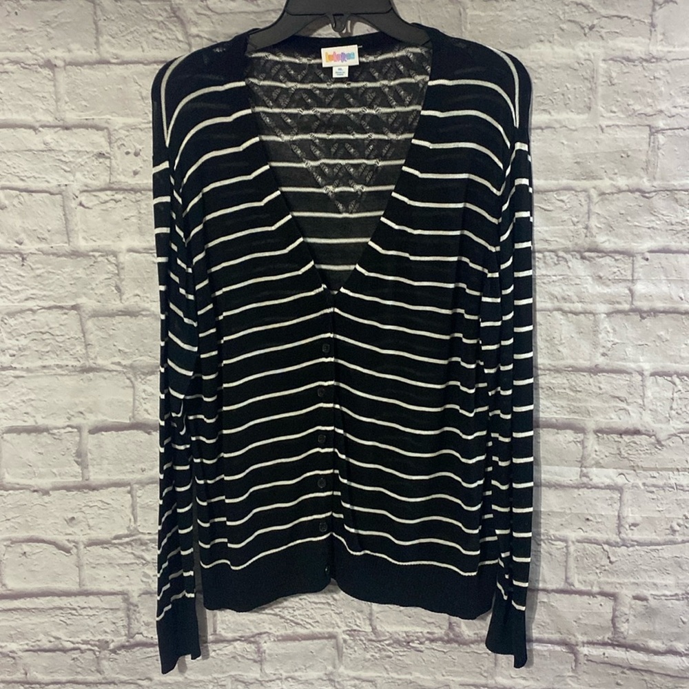 LuLaRoe Cheryl Lightweight Cardigan Size XL Black White Stripe